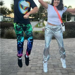 Silver jogger style rave pants, size M!